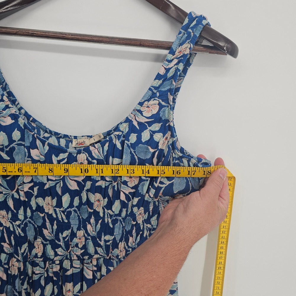 Faherty Blue Floral Smocked Waist Maxi Dress Sleeveless Scoop Neck Size L - Picture 7 of 10